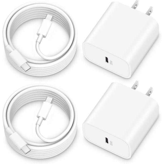 Cargador rápido USB C de 20 W para iPhone 15/15 Pro Max, iPad Pro 12.9/11 pulgadas 2023/2022/2021/2020, iPad Air 5th/4th, iPad 10/Mini 6, paquete de 2 cargadores de pared rápidos USB C con USB de 10 p