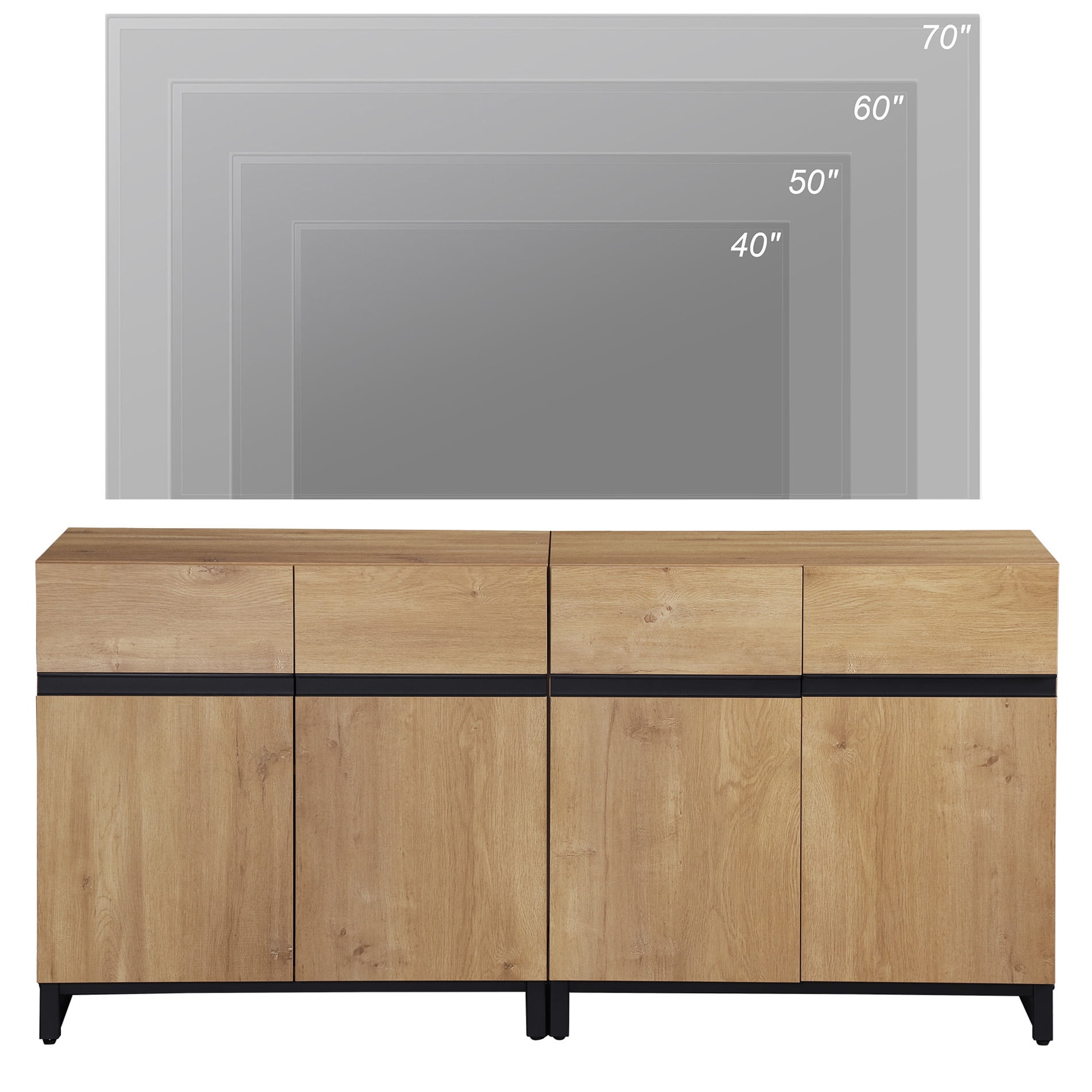 Modern 3-Piece Living Room Set – 63" TV Stand + 2 End Tables with Drawers, Entertainment Center with Storage Cabinet for Living Room,Oak