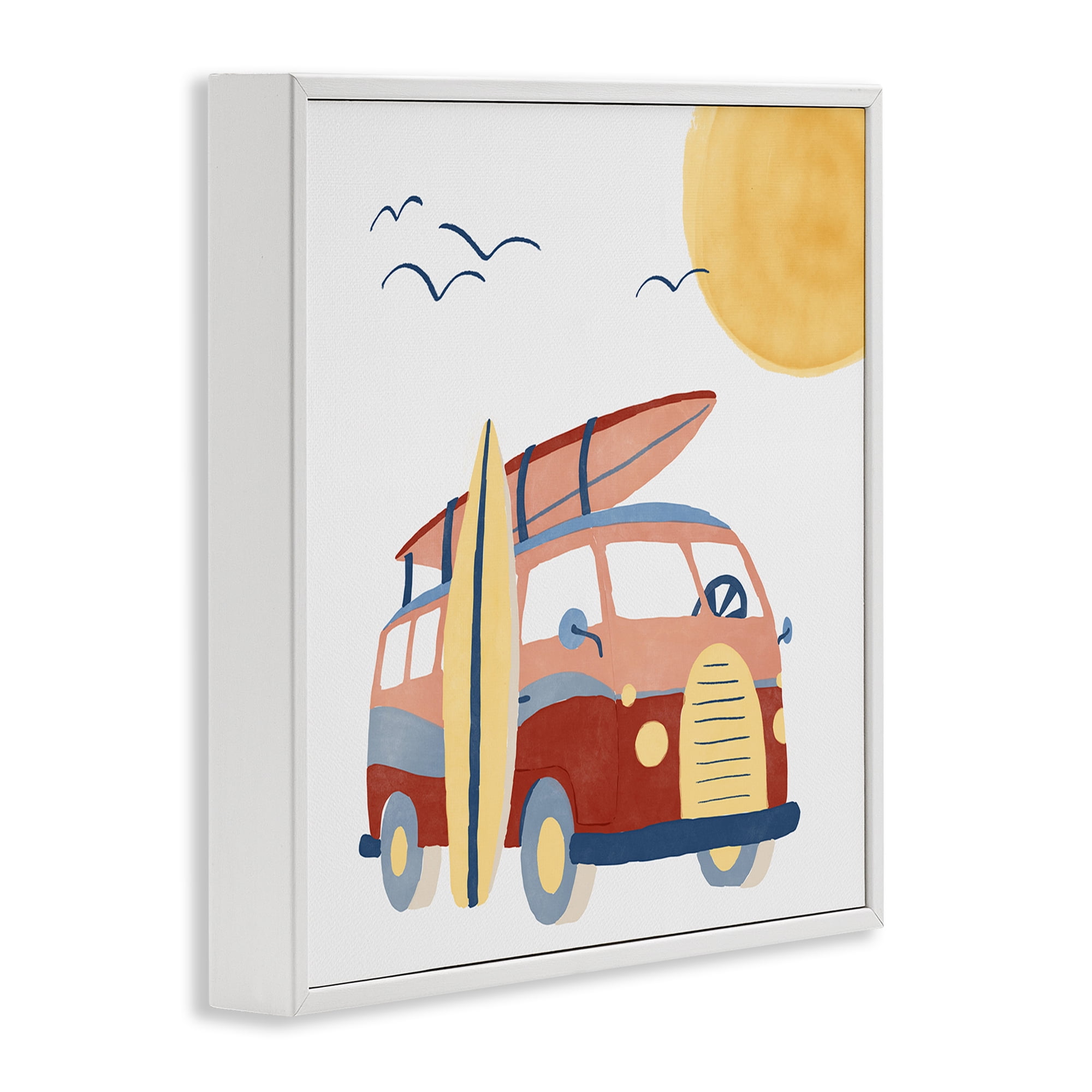Stupell Industries Summer Surf Bus Transportation Painting White Framed Art Print Wall Art, 12 x 12
