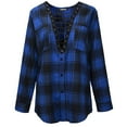 thumbnail image 3 of hgsbede Womens Tops Autumn Women Plaid Long Sleeve Shirt V Neck Casual Loose Pocket Button Down Shirts, 3 of 7