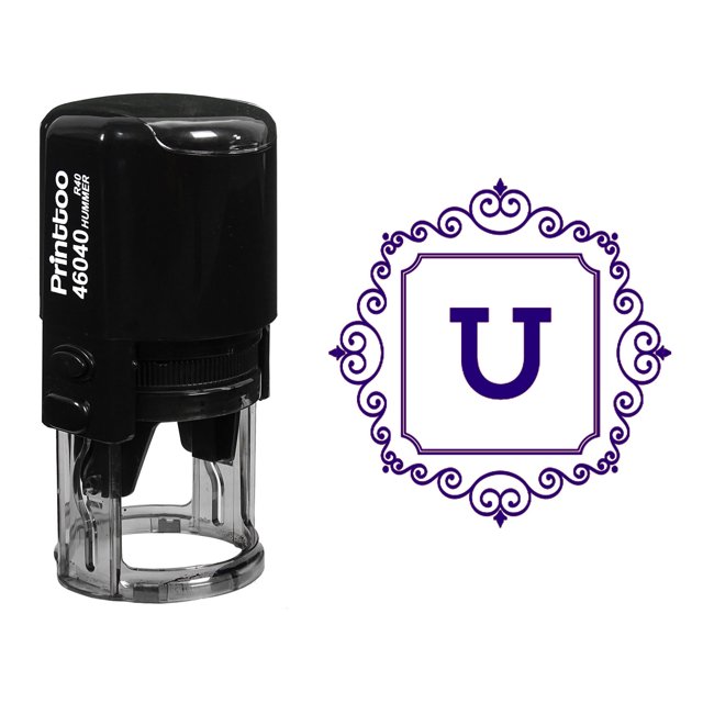 Printtoo Square Swirl Border U Alphabet Monogram Initial R-40 Self Inking Rubber Stamp Office Stationary