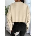 thumbnail image 4 of Women'S 2025 Fall Crew Neck Cropped Sweater Oversized Ribbed Knit Pullover Tops Khaki One size, 4 of 8