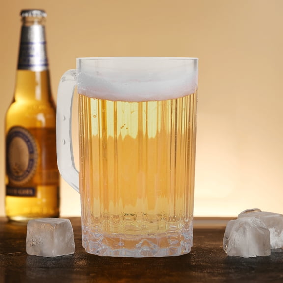 Beer Glasses with Handles Clear Plastic Beer Mugs Freezable 16.9 oz Glass Beer Mug Made for Cold Beverages,Reusable Beer Cups, Mugs and Beer Glasses for Men Dishwasher Safe (2Packs)