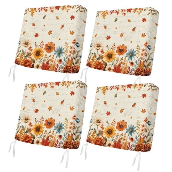 Autumn Season 4 Pcs Patio Cushion Covers, Orange Blue Red Floral Falling Maple Leaf Rustic Waterproof Outdoor Cushion Cover, Replacement Washable Sofa Chair Seat Cover with Zipper 22"x20"x4"