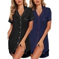 thumbnail image 2 of QJUHUNG Lot de 2 Grandes Tailles Robe de Nuit Style Boyfriend Pyjamas Maternité Allaitement Manches Courtes Chemises de Nuit Douces Robe de Pyjama Boyfriend Chemises de Nuit Boutonnées pour Femmes Bouton, 2 of 7