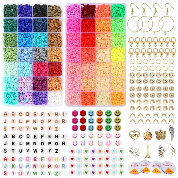 Kesletney 15000 Pcs Clay Beads for Jewelry Making Kit, Flat Round Polymer Beads