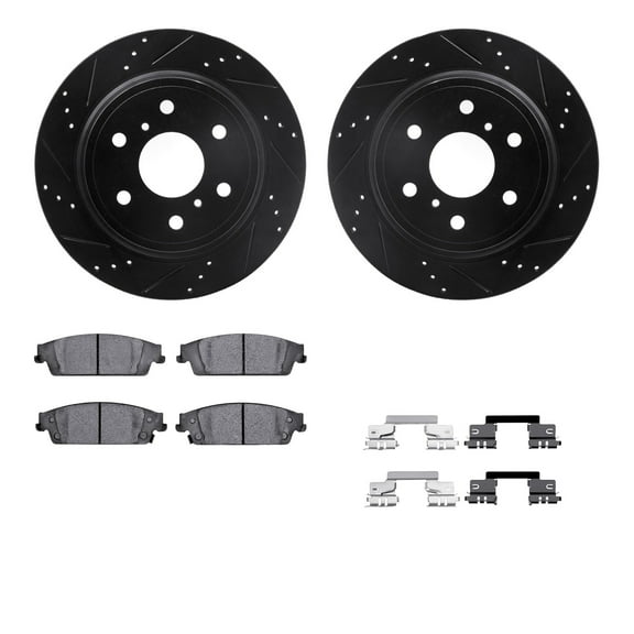 Dynamic Friction Company Rear Brake Rotors-Drilled and Slotted-Black with 5000 Advanced Brake Pads includes Hardware 8512-48310