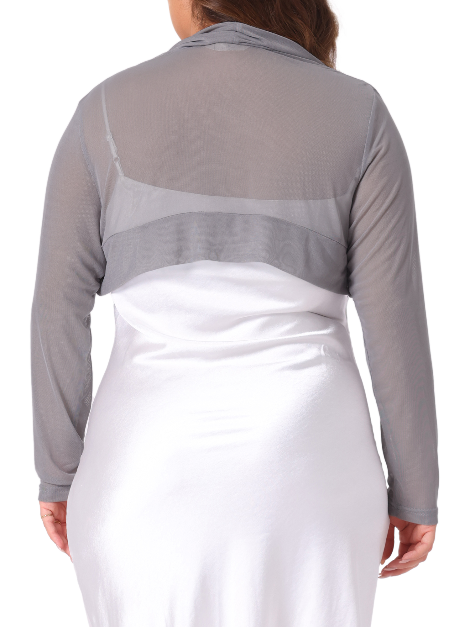 DARING DIVA Women's Plus Size Mesh Crop Long Sleeve Sheer Bolero Shrug Top 3X Gray
