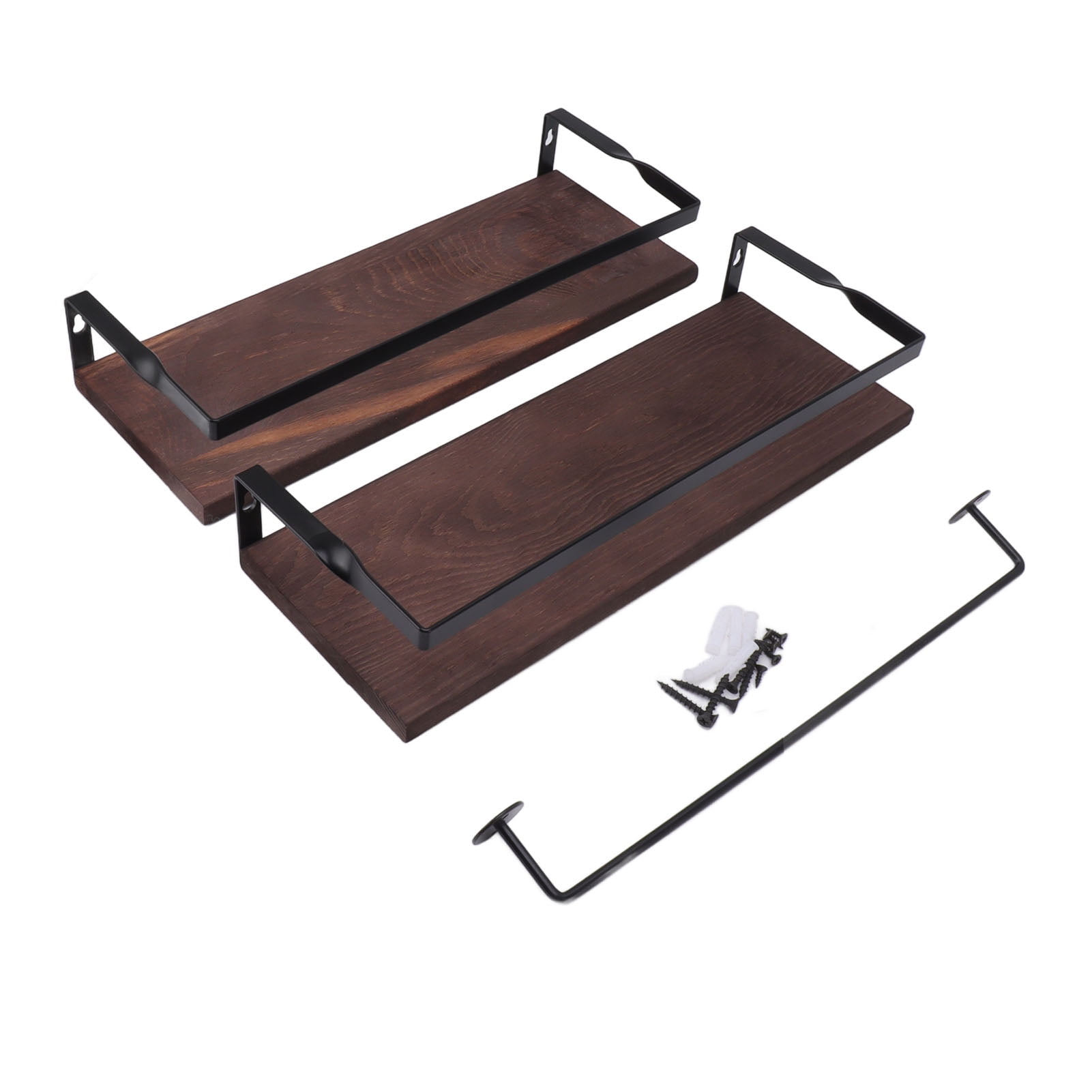 Floating Wall Shelves, Pine Wood Board Multi Purpose Iron Railing