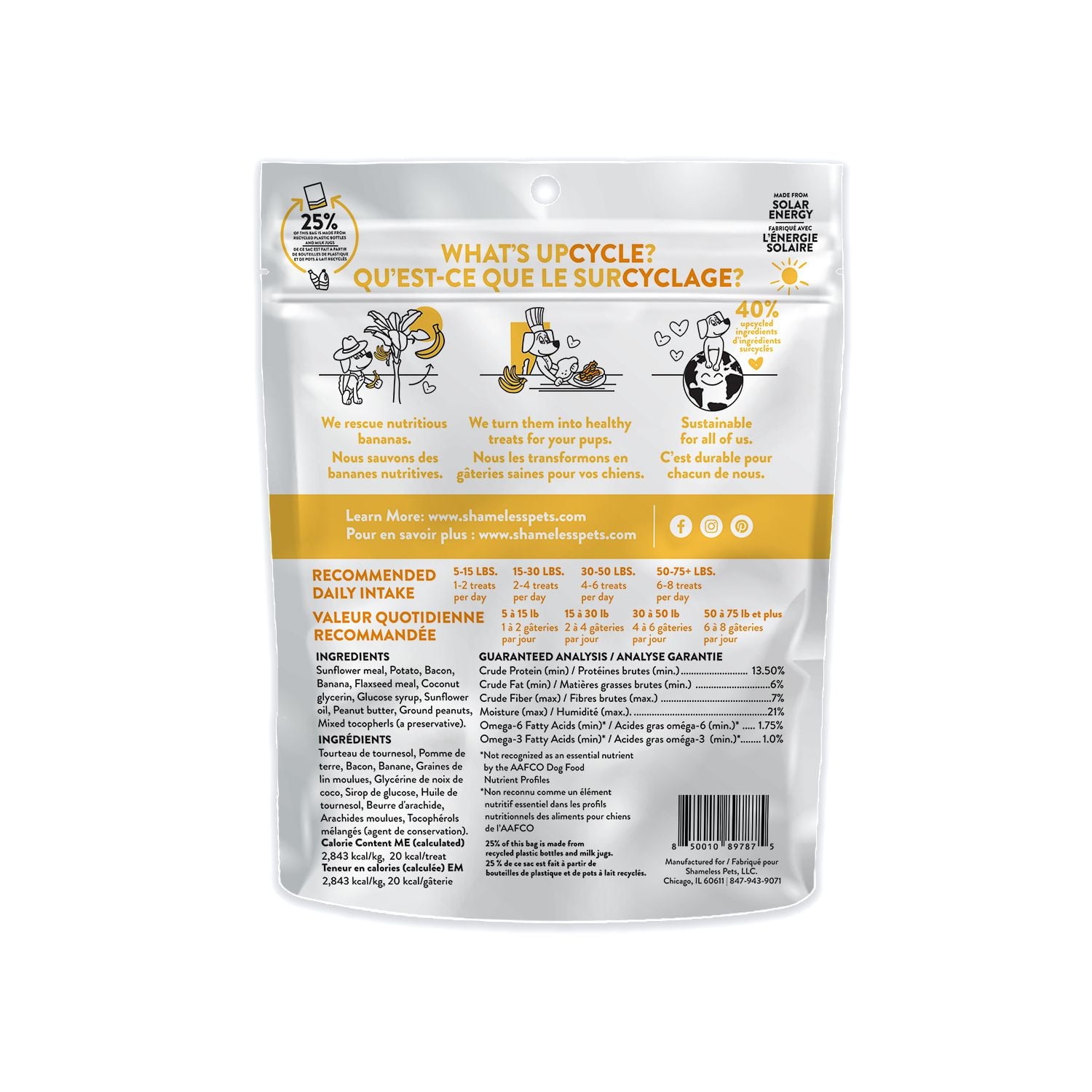 Shameless Pets Bananes et Bacon Gateries Tendres Pour Chien Cuites au Four 170g