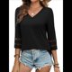 thumbnail image 2 of Blusas Elegantes e Informales de 3/4 para Mujer, Camisetas de Cuello en V A , Ropa de Verano 2025. Negro S, 2 of 7