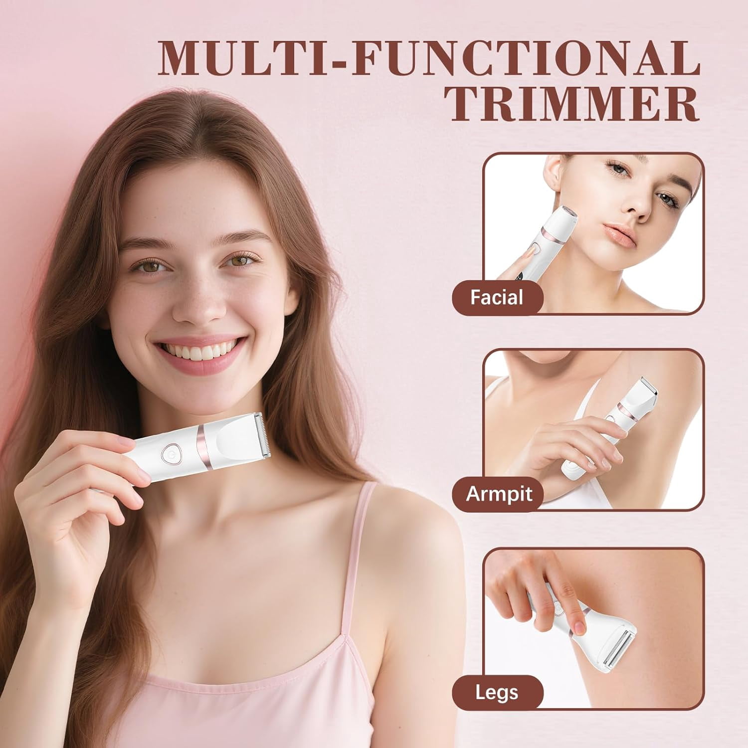Bikini Trimmer for Women, 3 in 1 Electric Razors with LED Display, Waterproof Wet & Dry Use Hair Trimmer Kit for Ladies Pubic Legs Face Underarms, Type-C Rechargeable Portable Womens Body Shavers Set