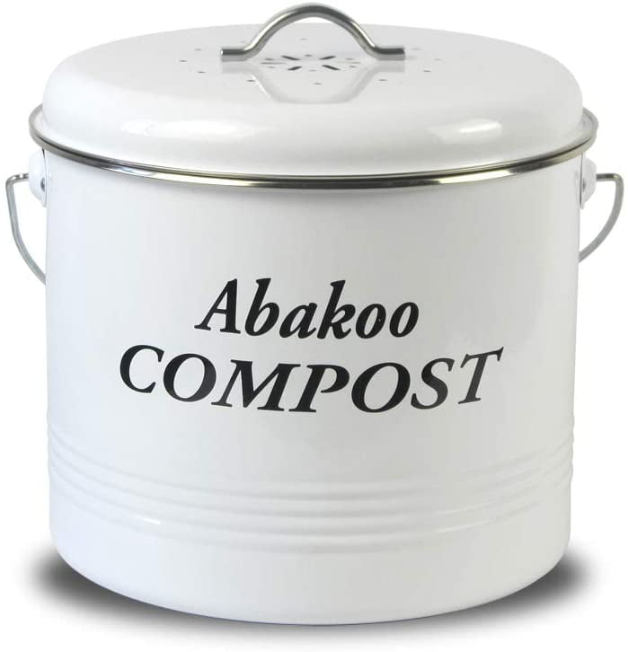 Abakoo Stainless Steel Compost Bin Includes 4 Charcoal Filter 1.3 Gallon Premium Rust-Resistant Grade 304 Stainless Steel Kitchen Composter Indoor Countertop Kitchen Recycling Bin Pail 
