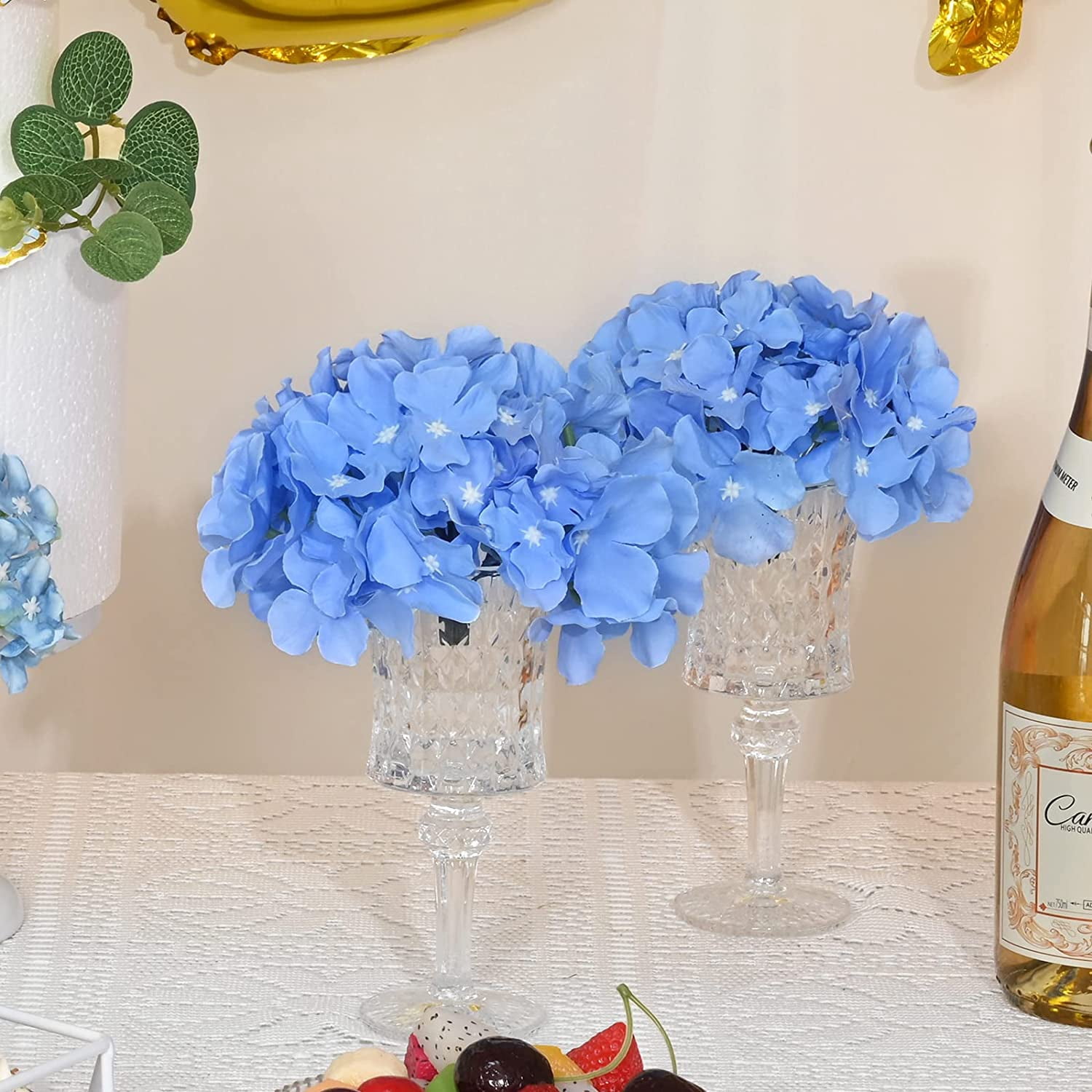 6pcs White Hydrangea Artificial Flowers, Faux Hydrangea Flowers with Stems, Full Heads Silk Fake Hydrangea Flowers for Wedding Bouquet Home Party Decor Centerpieces Floral Arrangements