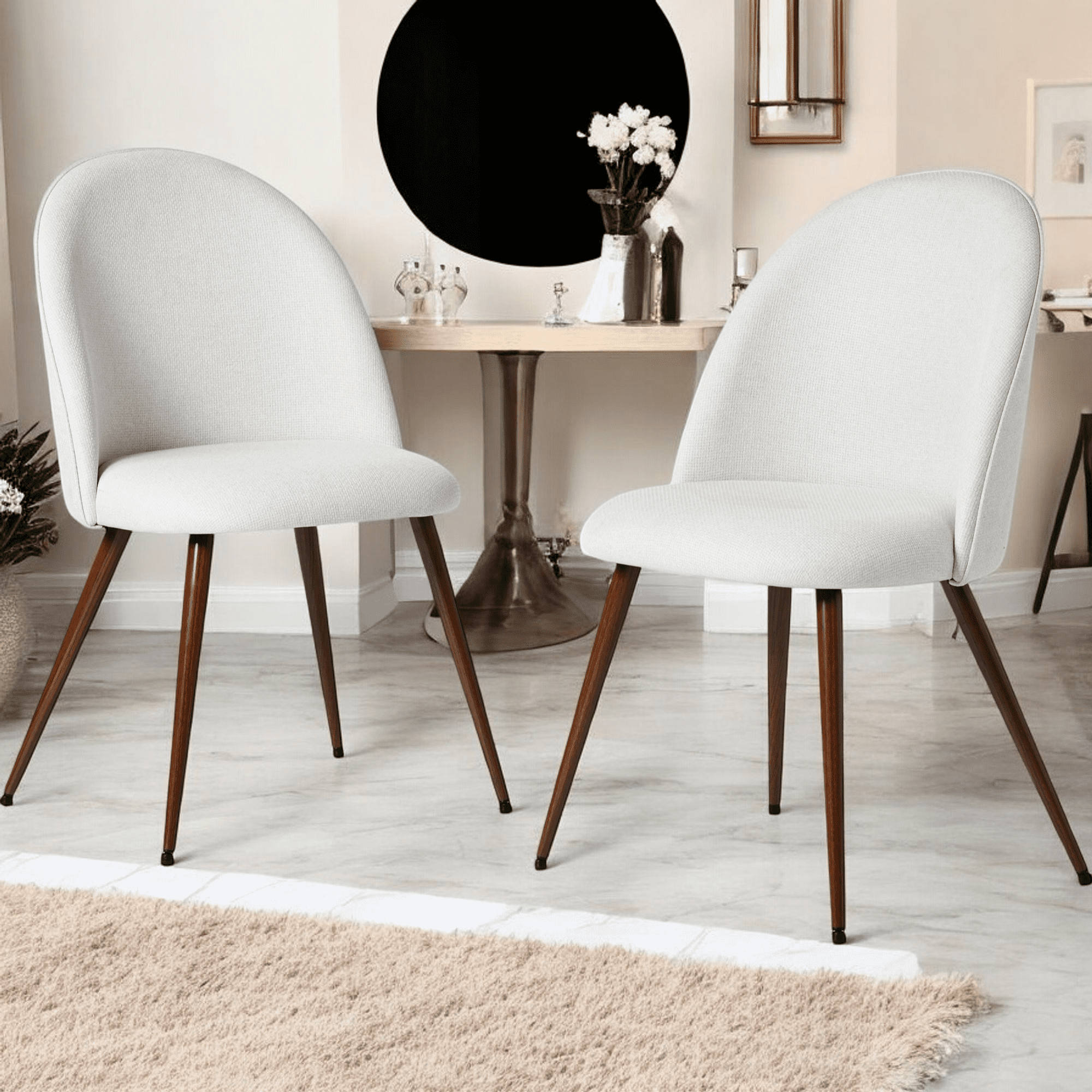 Ensemble de 2 fauteuils d'appoint Homy Casa avec dossier haut et rond, sans accoudoirs, tissu beige