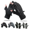 thumbnail image 2 of harmtty 1 Pair Winter Cycling Gloves Great Friction Particle Palm Finger flip Unisex Soft Thickened Warm Windproof Waterproof Reflective Zipper Pockets Outdoor Gloves Grey1, 2 of 8
