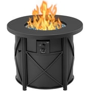 Bali Outdoors 30" Round Gas Fire Pit Table Fire Column, Metal / Black