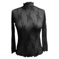thumbnail image 3 of Penkiiy Mujer malla superior cuello de manga larga Slim Fit ver a través de blusas de camisa tops, 3 of 5