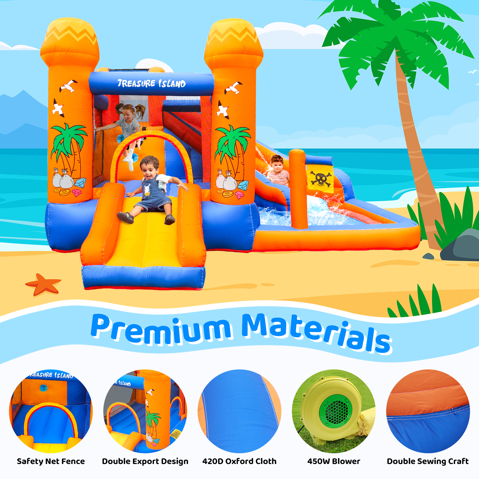 TLSUNNY Kids Inflatable Bounce House and Water Slide, with Blower, 3-in-1 Kids Bouncy Castle for Backyard / Outdoor Fun