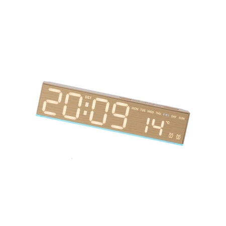 Contemporary Wood Grains LED Clock With Date Temperature Display Brightness Two Alarms USB Charging Port