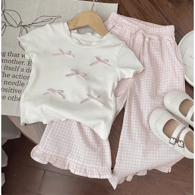 2 Pcs/set Summer Kid Girls Clothes Set Sweet T-shirts and Wide Legging Pants Children Fashion Top Bottom Outfits Streetwears