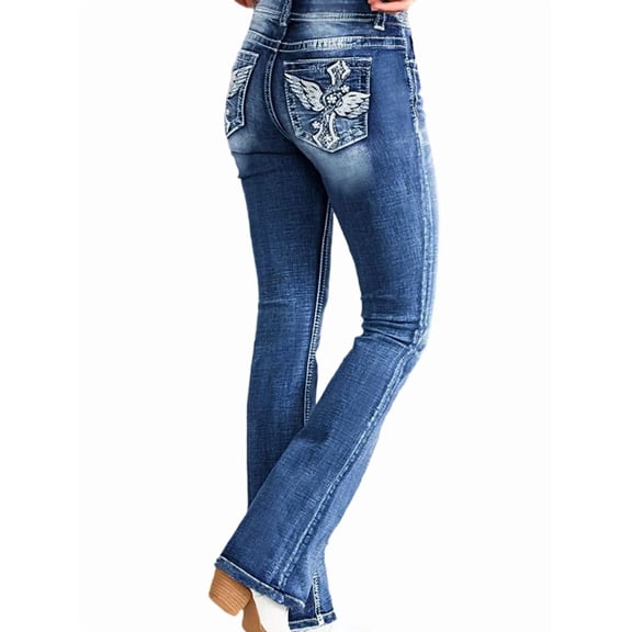 Butt Lifting Bootcut Jeans Stretchy Casual Fall Winter Trendy Flare Leg Jeans for Women Blue S