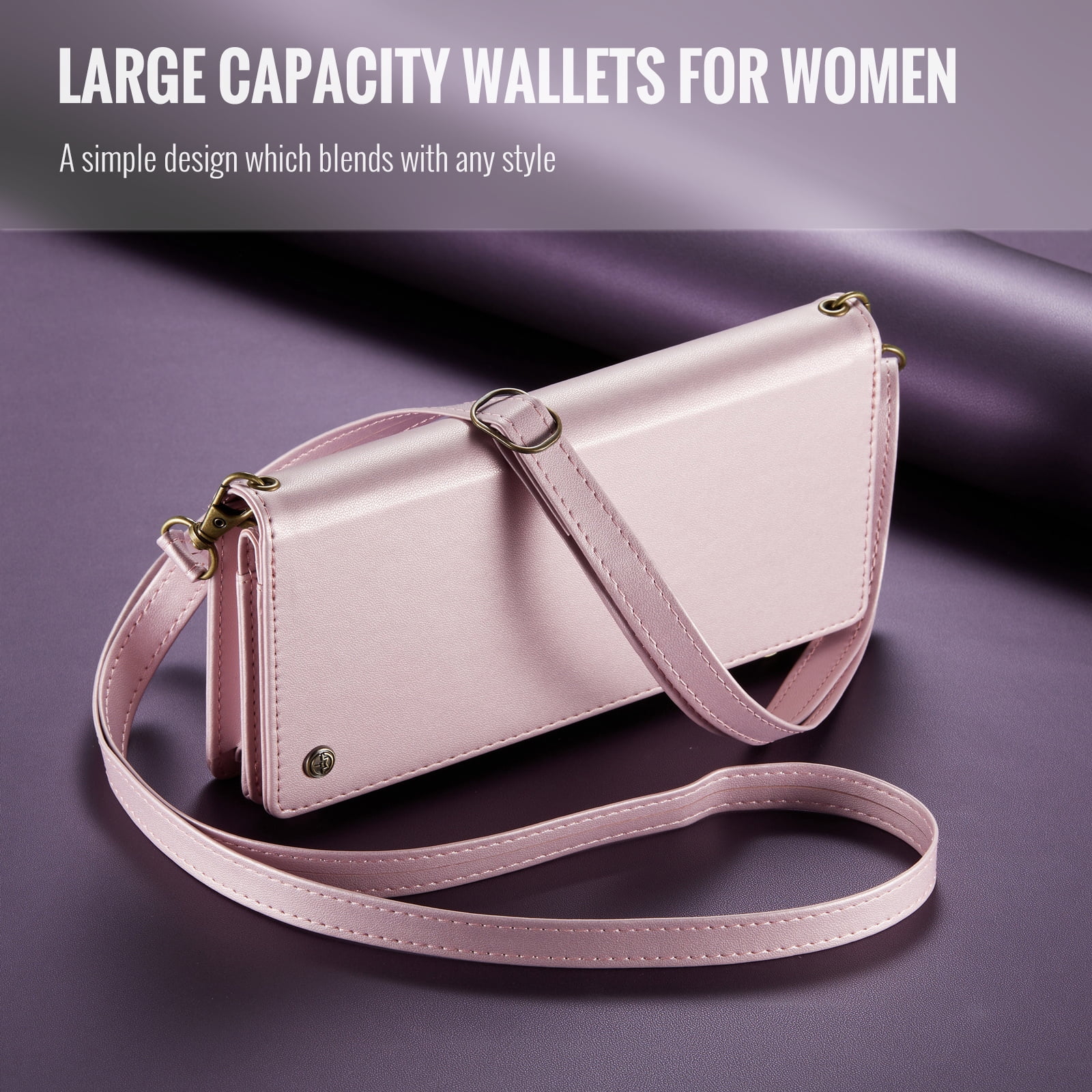 ELEHOLD Phone Bag Wallets for Women Girls,Luxury PU Leather Wallet Bag Crossbody Handbag with Phone Pocket Zipper Pocket Large Capacity Credit Card Holders Wriststrap Shoulder Strap,Pink