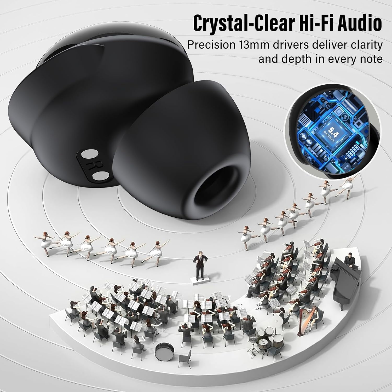 Sleep Earbuds Bluetooth 5.4 in Ear Smart Touch Screen Headphones, 48H Noise Cancelling Ear Buds with 5 EQ Modes, Mini Wireless Headphones Small Design for Side Sleepers, Clear Calls Earphones, IPX7
