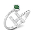 thumbnail image 2 of Capital H Initial Letter Emerald Women Adjustable Front Open Valentines Day Gifts Ring 925 Sterling Silver, 2 of 3