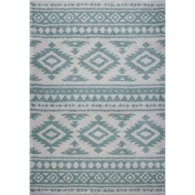 Ladole Rugs Stylish Contemporary Trellis Smooth Area Rug Carpet in Ivory-Water Green