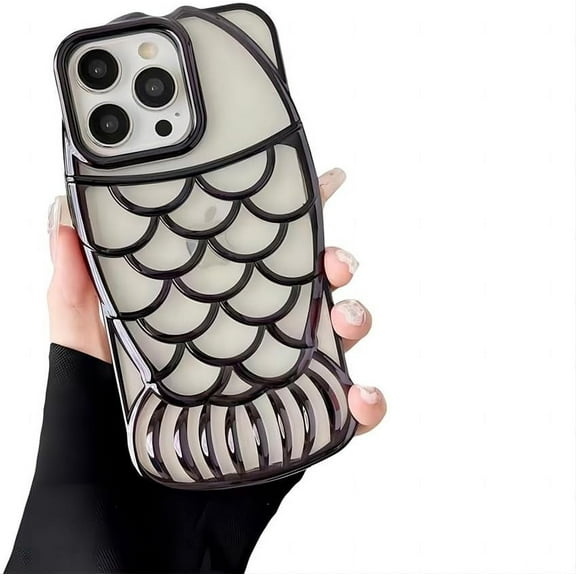 for iPhone Case,Luxury ElectroPlated Fish Shape Frame Clear Soft Shockproof Phone Case (Black,iPhone 15)