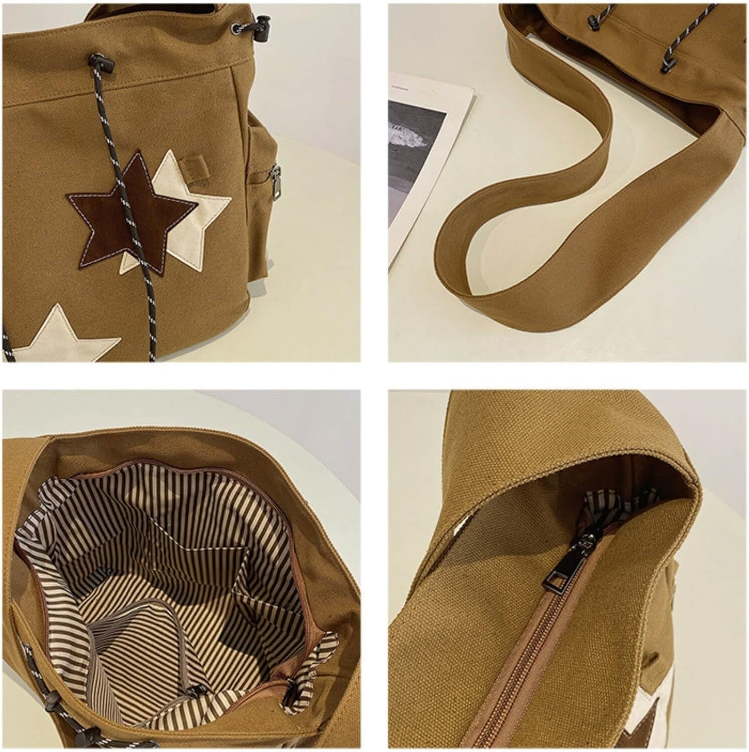 Y2K Star Canvas Messenger Bag, Cute Tote Bags Aesthetic, Small Shoulder Travel Crossbody Bags For Women