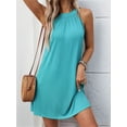 thumbnail image 6 of Summer New Solid Color Round Neck Halter Neck Loose Sleeveless Dress Tropical Green S, 6 of 8