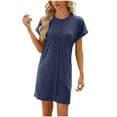thumbnail image 1 of Bowake Robe à Manches Courtes pour Femmes 2024 Robes d'Été Décontractées Unies Col Rond Longueur Genou T-Shirts Robe, 1 of 4