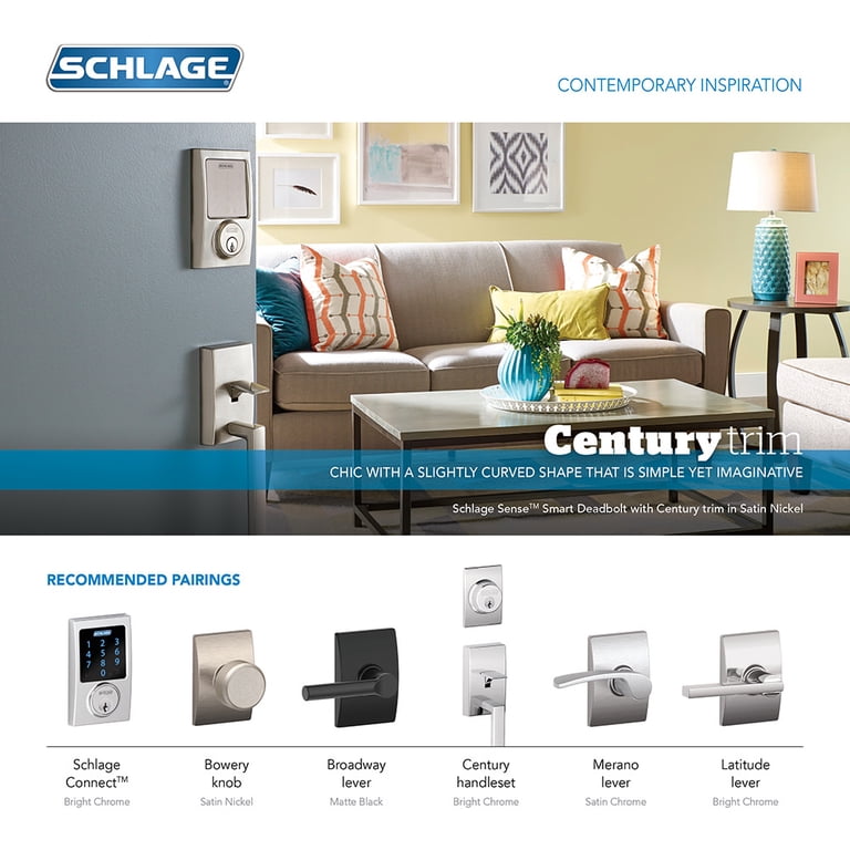 Schlage Touch Century Keyless Entry Deadbolt - Satin Chrome, Electronic Touchpad Lock (BE375)