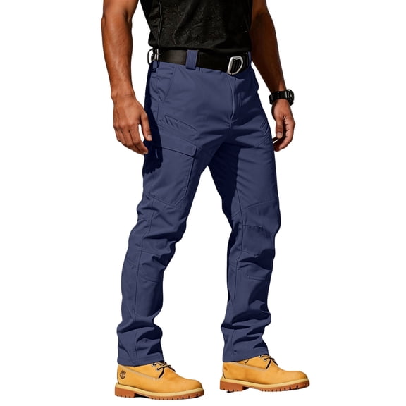 Fabrcox Men's Cargo Pants Waterproof Men Hiking Pants Fishing Camping Going Out Big and Tall Straight Leg Mens Work Pant with Pockets No Belt Blue XL