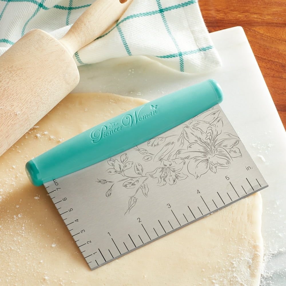 The Pioneer Woman Teal and Silver Bench Scraper / Dough Cutter