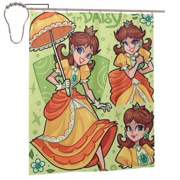 Cortina de ducha de princesa Daisy, hermoso juego de cortinas de ducha de dibujos animados para niños, niñas, dormitorio universitario, baño, accesorios de decoración de bañera a prueba de agua con