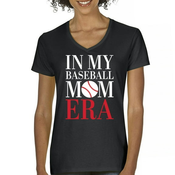 In My Baseball Mom Era Women's V-Neck T-shirt Funny Mom of Boys Best Team Supporter Mother Active Sports Child Mommy Tee