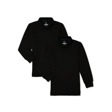 Wonder Nation Boys School Uniform Long Sleeve Pique Polo Shirt, 2-Pack, Sizes 4-18