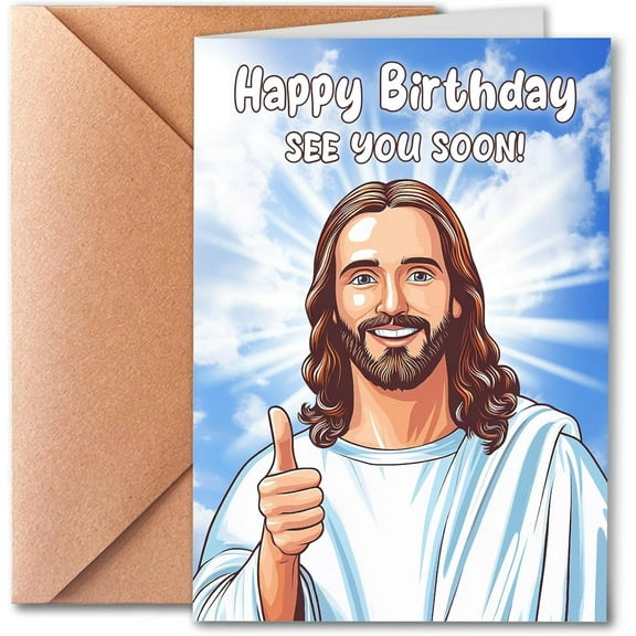 Happy Birthday Greeting Card Featuring Cheerful Jesus Design – Inspirational Message with Envelope Included, Perfect for Birthdays, Celebrations, and Encouragement