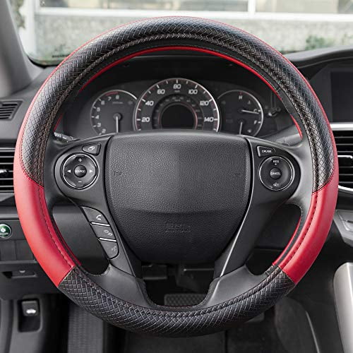 TAN/BLACK LEATHER Steering Wheel Cover 100% Leather fits NISSAN 