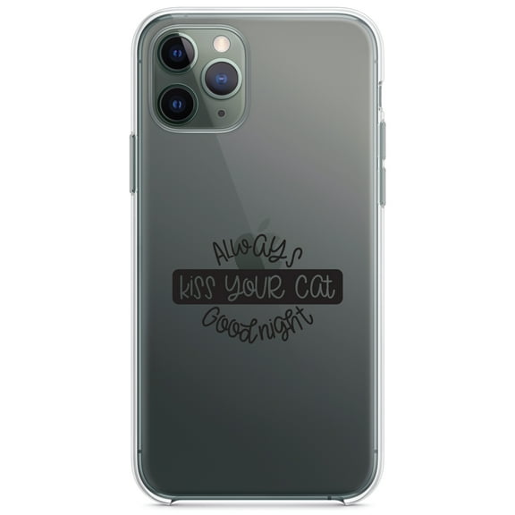 DistinctInk Clear Shockproof Hybrid Case for iPhone 13 (6.1" Screen) - TPU Bumper Acrylic Back Tempered Glass Screen Protector - Always Kiss Your Cat Goodnight