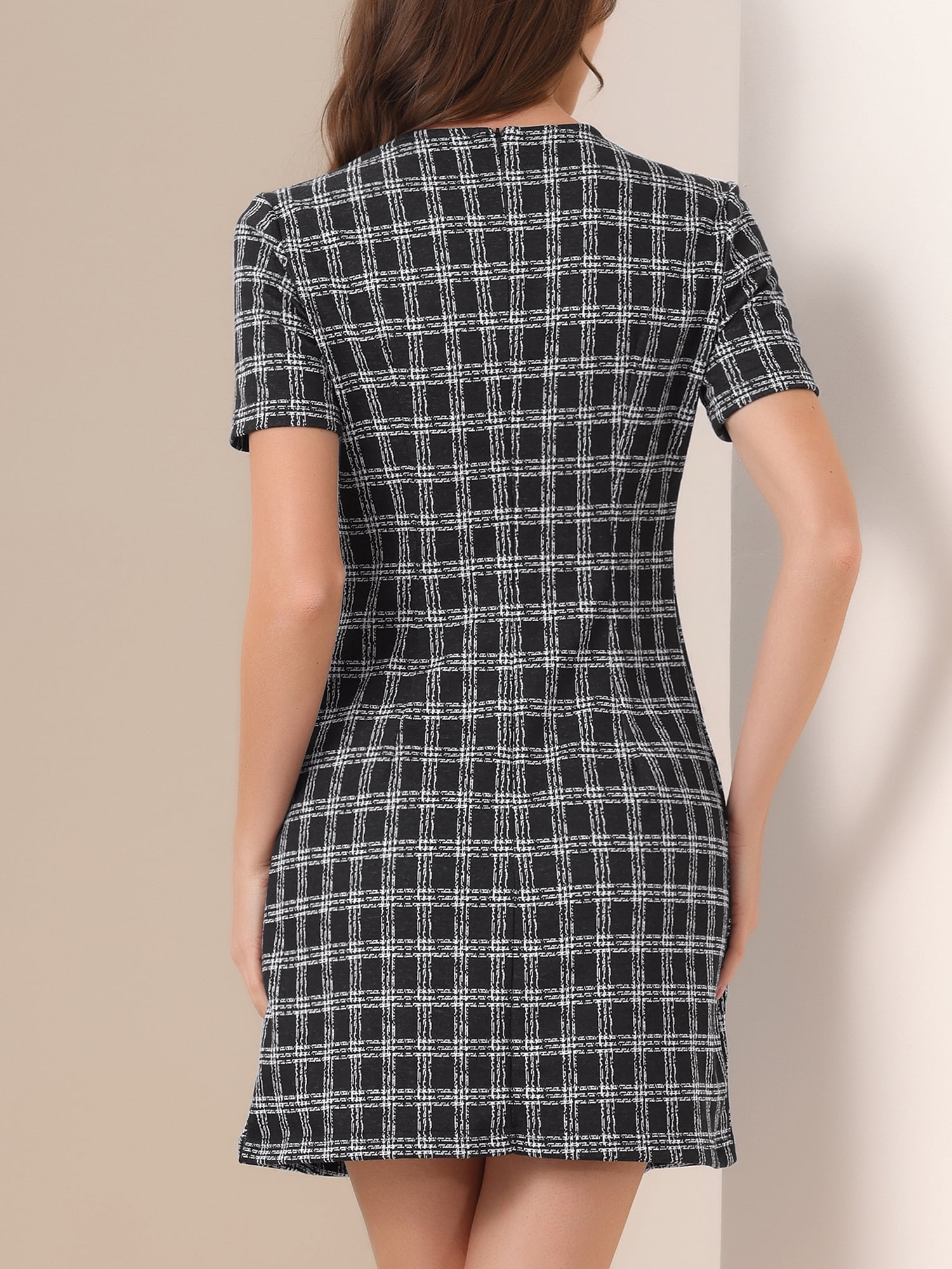 DARING DIVA Women's Dress Short Sleeve Vintage Houndstooth Dresses XS Black White