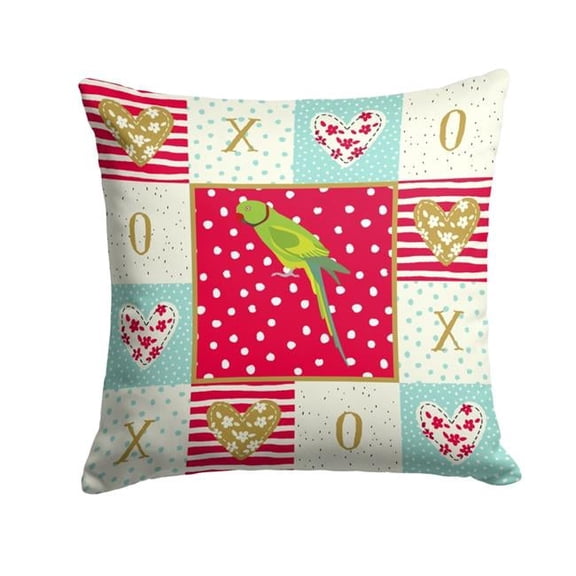 14 x 3 x 14 in. Ring-Necked Parakeet Love Fabric Decorative Pillow
