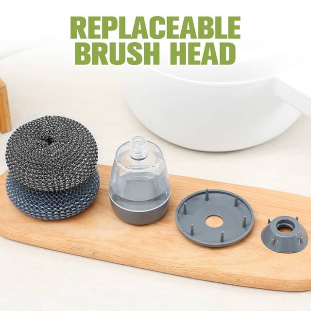 Cleaning Supplies Multifunctional Kitchen Soap Dispenser Replaceable Head Washing Liquid Storage Tank Steel Wire for Pots Pans Add liquid PET