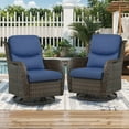 thumbnail image 2 of OPOHORO High Back Patio Swivel Glider Chairs Set of 2, All Weather Outdoor Brown Wicker Swivel Glider Rocking Chairs for Porch Deck with Thick Cushion in Blue, 2 of 8