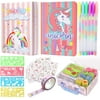 YOYTOO Unicorn Diary for Girls, Unicorn Stationery Set, Notebook, Pen, Stickers, Mini Stamps Set, Drawing Stencils, Unicorn Journal Gift for Drawing Writing for Girls Kids Ages 4-12