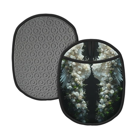

Qekee Floral Angelic White Wings Pattern Silicone Pot Holders Oven Mitts Heat Resistant Hot Pads Non Slip Pot Holder Towel Cloth Interior Lining