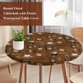 thumbnail image 4 of Coffee Theme Round Tablecloth, Fitted Table Cover with Elastic for 55"-60" Round Tables, Funny Brown Vintage Beans Latte Tea Cup Table Cloth Outdoor Indoor Dinning Party Waterproof Tablecloths, 4 of 7